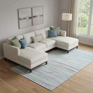 HomeRoots 10' X 14' Sky Blue, Green & Purple Striped Area Rug - Soft, Washable & UV-Protected for Durability 694737