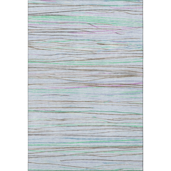 HomeRoots 10' X 14' Sky Blue, Green & Purple Striped Area Rug - Soft, Washable & UV-Protected for Durability 694737