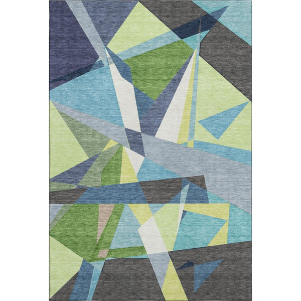 HomeRoots 5' X 8' Modern Blue Green Gray Geometric Washable Area Rug - UV Protected & Stain Resistant Design 694739