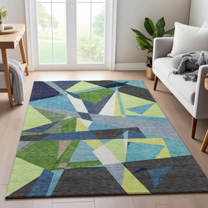 HomeRoots 5' X 8' Modern Blue Green Gray Geometric Washable Area Rug - UV Protected & Stain Resistant Design 694739