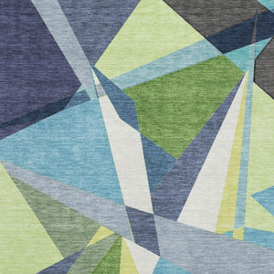 HomeRoots 5' X 8' Modern Blue Green Gray Geometric Washable Area Rug - UV Protected & Stain Resistant Design 694739