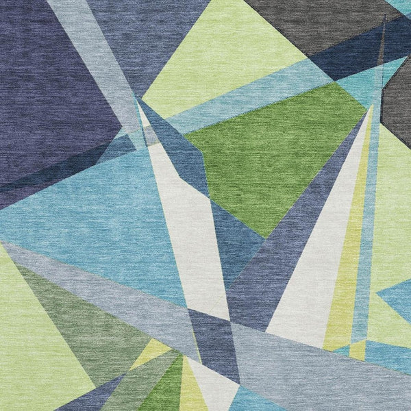 HomeRoots 5' X 8' Modern Blue Green Gray Geometric Washable Area Rug - UV Protected & Stain Resistant Design 694739