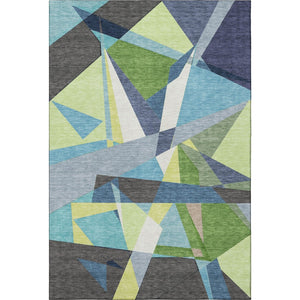 HomeRoots 8' Contemporary Blue Green Gray Washable Area Rug with UV Protection for High-Traffic Spaces 694741