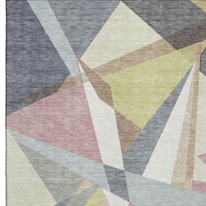 HomeRoots 5' X 8' Washable Khaki Gray & Mauve Geometric Area Rug with UV Protection for Busy Homes 694745
