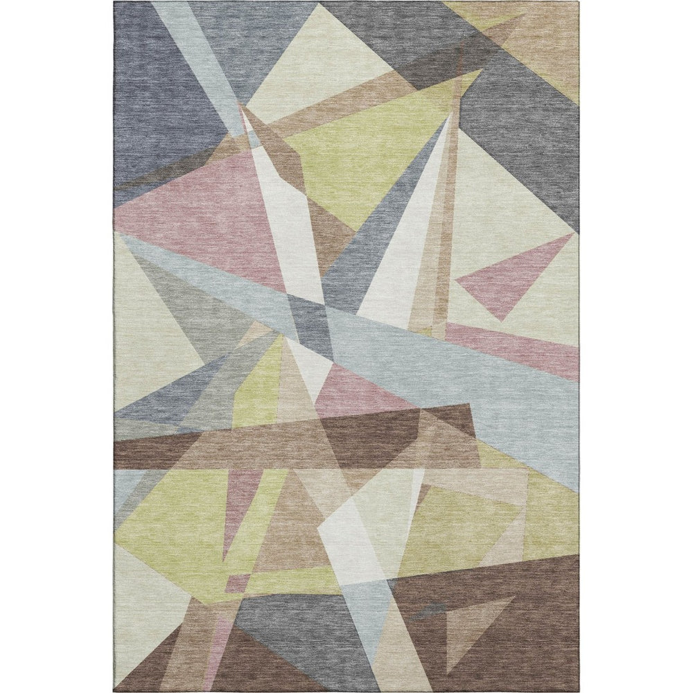HomeRoots 8' Modern Khaki Gray & Mauve Geometric Washable Area Rug with UV Protection for High-Traffic Spaces 694747