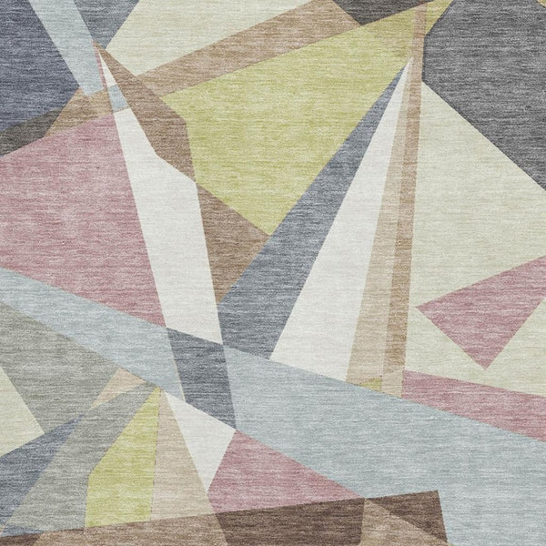 HomeRoots 8' Modern Khaki Gray & Mauve Geometric Washable Area Rug with UV Protection for High-Traffic Spaces 694747