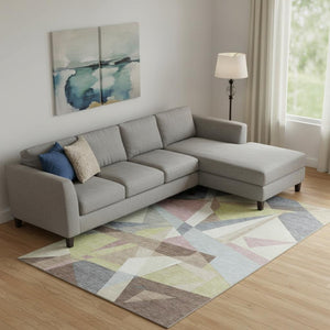 HomeRoots 9' X 12' Geometric Washable Area Rug in Khaki Gray & Mauve - UV Protected, Easy-Care & Stylish! 694748