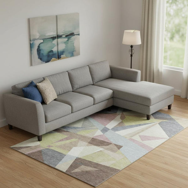 HomeRoots 9' X 12' Geometric Washable Area Rug in Khaki Gray & Mauve - UV Protected, Easy-Care & Stylish! 694748