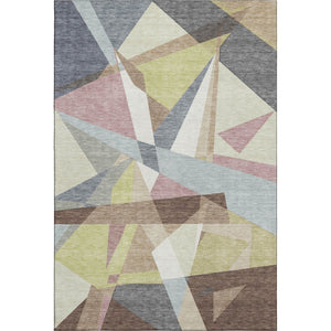 HomeRoots 10' Khaki Gray & Mauve Geometric Area Rug - Washable, UV Resistant, Pet-Friendly Design for Homes 694749