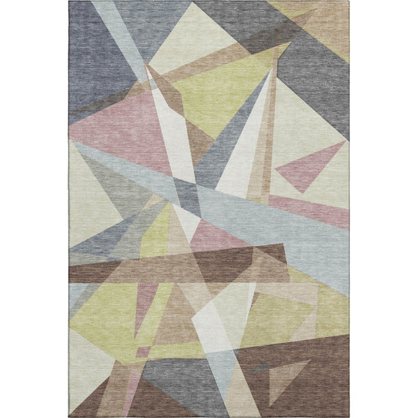 HomeRoots 10' Khaki Gray & Mauve Geometric Area Rug - Washable, UV Resistant, Pet-Friendly Design for Homes 694749