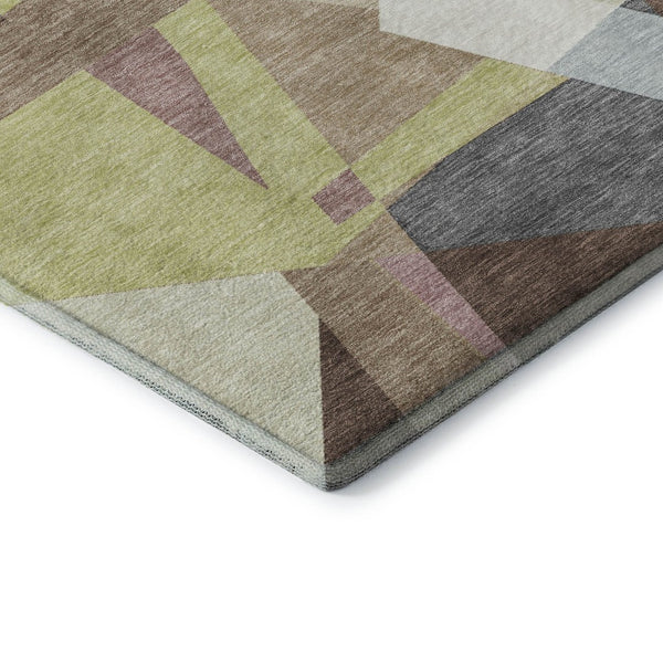 HomeRoots 10' Khaki Gray & Mauve Geometric Area Rug - Washable, UV Resistant, Pet-Friendly Design for Homes 694749