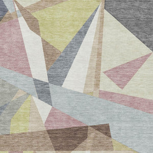 HomeRoots 10' Khaki Gray & Mauve Geometric Area Rug - Washable, UV Resistant, Pet-Friendly Design for Homes 694749