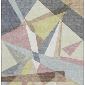 HomeRoots 10' Khaki Gray & Mauve Geometric Area Rug - Washable, UV Resistant, Pet-Friendly Design for Homes 694749