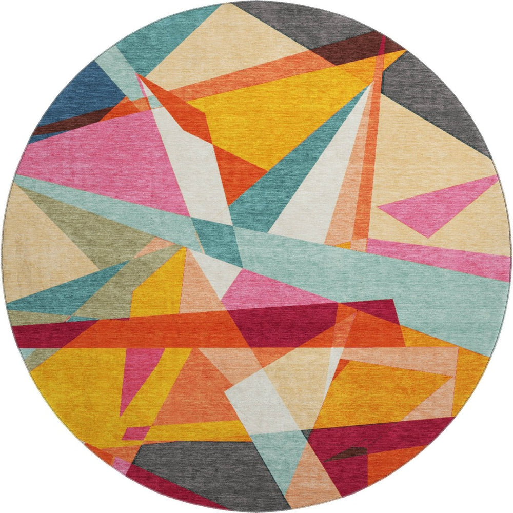 HomeRoots 8' X 8' Vibrant Geometric Washable Round Rug with UV Protection - Durable, Stain-Resistant, Non-Slip! 694752