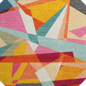 HomeRoots 8' X 8' Vibrant Geometric Washable Round Rug with UV Protection - Durable, Stain-Resistant, Non-Slip! 694752