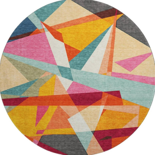 HomeRoots 8' X 8' Vibrant Geometric Washable Round Rug with UV Protection - Durable, Stain-Resistant, Non-Slip! 694752