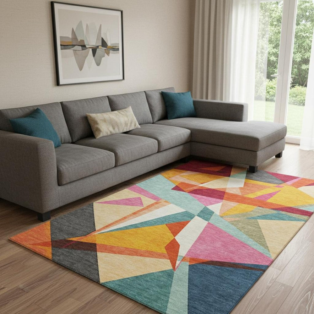 HomeRoots 8' Vibrant Geometric Washable Area Rug with UV Protection - Perfect for Kids, Pets & Style! 694753