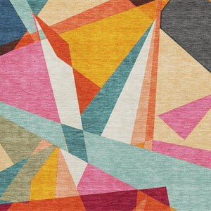 HomeRoots 8' Vibrant Geometric Washable Area Rug with UV Protection - Perfect for Kids, Pets & Style! 694753