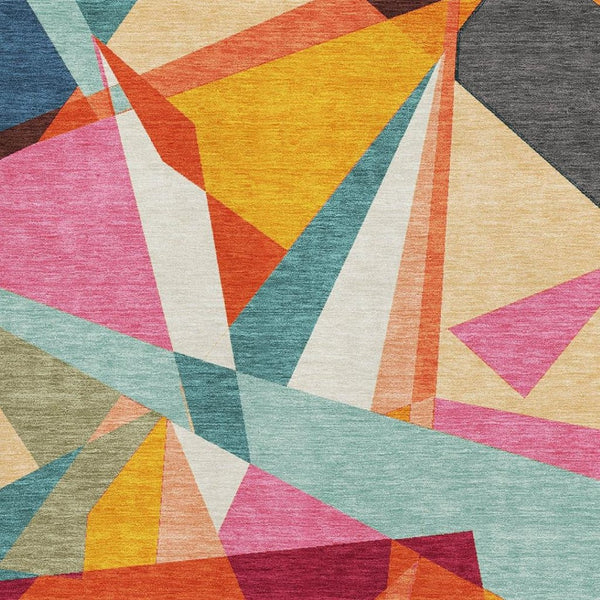 HomeRoots 8' Vibrant Geometric Washable Area Rug with UV Protection - Perfect for Kids, Pets & Style! 694753