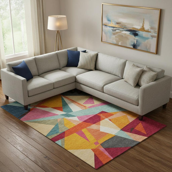 HomeRoots 9' X 12' Colorful Geometric Area Rug – Durable, Washable, UV Protected for Modern Living Spaces 694754