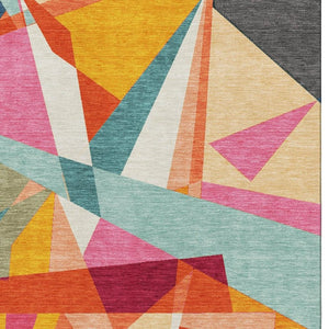 HomeRoots 9' X 12' Colorful Geometric Area Rug – Durable, Washable, UV Protected for Modern Living Spaces 694754