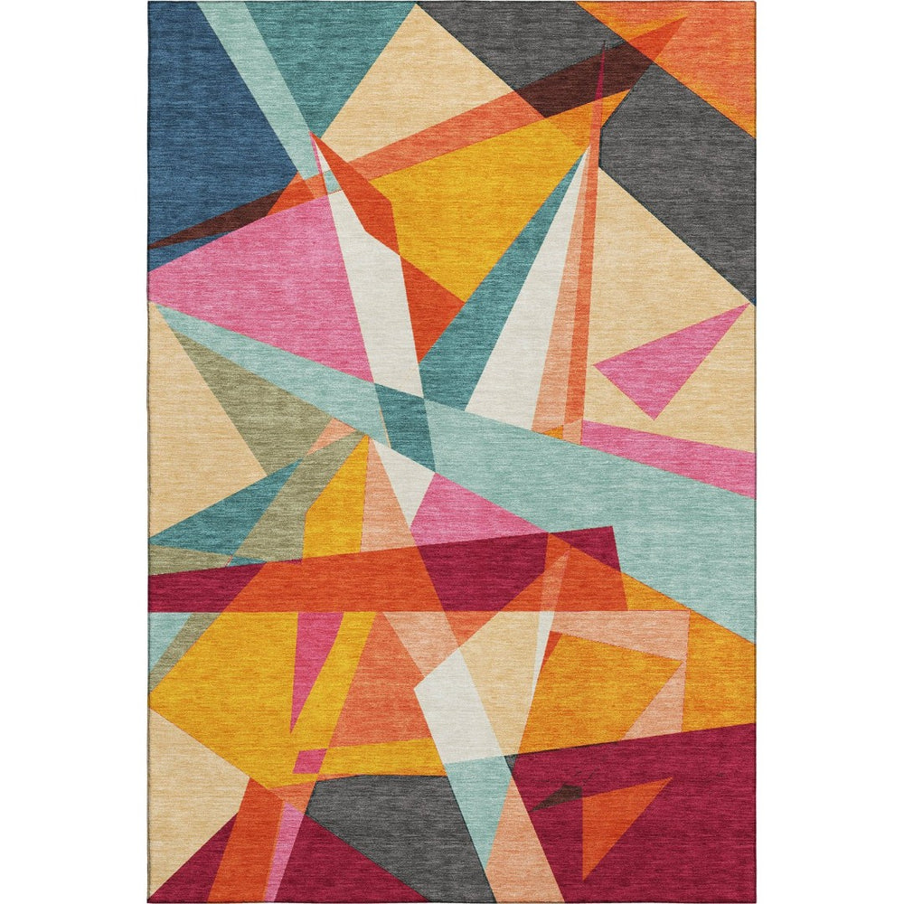 HomeRoots 10' Vibrant Geometric Washable Area Rug in Orange, Red, Blue & Gold - UV Protected, Non-Slip Design 694755