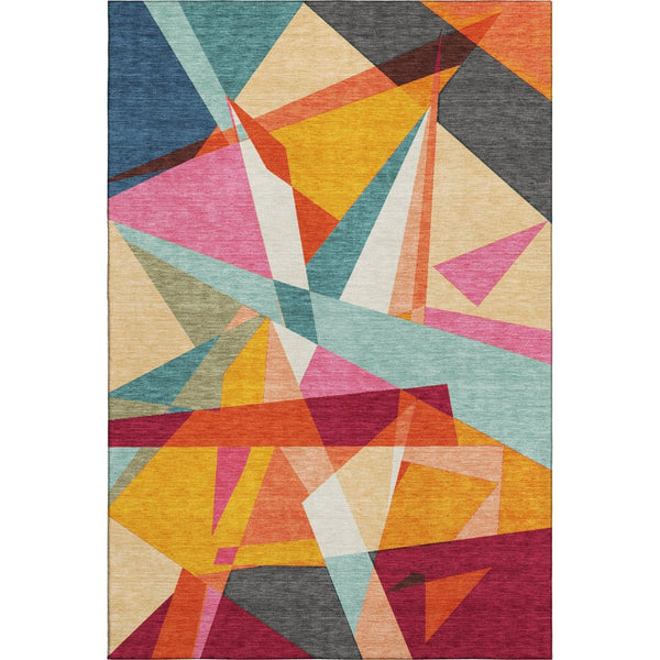 HomeRoots 10' Vibrant Geometric Washable Area Rug in Orange, Red, Blue & Gold - UV Protected, Non-Slip Design 694755