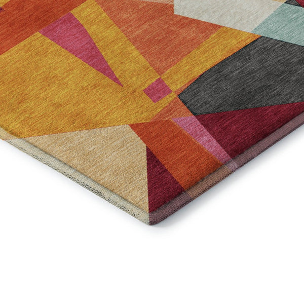 HomeRoots 10' Vibrant Geometric Washable Area Rug in Orange, Red, Blue & Gold - UV Protected, Non-Slip Design 694755