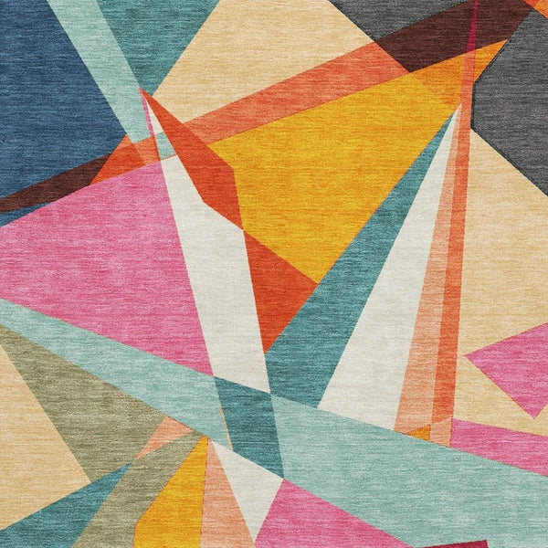 HomeRoots 10' Vibrant Geometric Washable Area Rug in Orange, Red, Blue & Gold - UV Protected, Non-Slip Design 694755