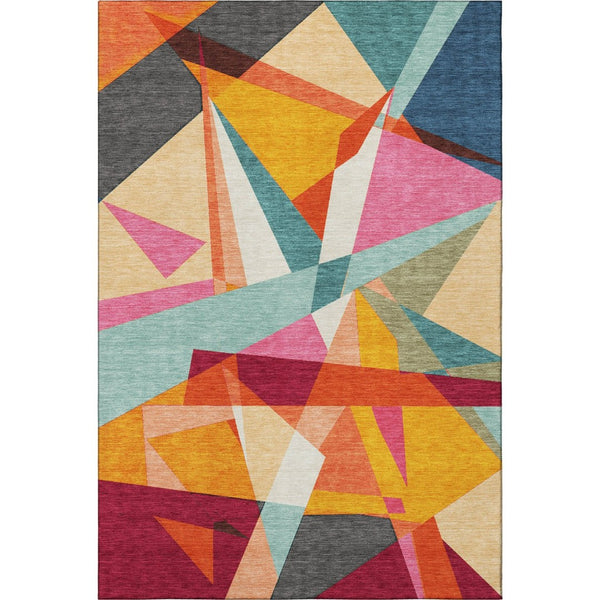 HomeRoots 10' Vibrant Geometric Washable Area Rug in Orange, Red, Blue & Gold - UV Protected, Non-Slip Design 694755