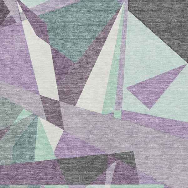HomeRoots 5' X 8' Stylish Purple Ivory Teal Geometric Area Rug - Washable, UV-Protected, Non-Slip Design! 694757