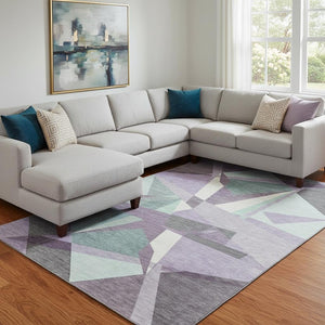 HomeRoots 8' Bold Purple, Ivory & Teal Geometric Area Rug - Washable, UV Protected, Durable for Busy Homes 694759