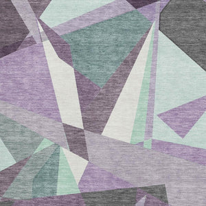 HomeRoots 8' Bold Purple, Ivory & Teal Geometric Area Rug - Washable, UV Protected, Durable for Busy Homes 694759
