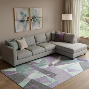 HomeRoots 9' X 12' Stylish Purple, Ivory & Teal Geometric Washable Area Rug with UV Protection for Homes 694760