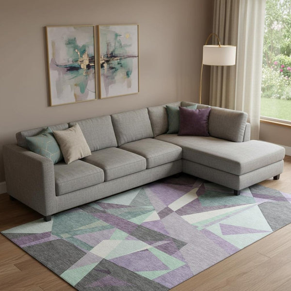 HomeRoots 9' X 12' Stylish Purple, Ivory & Teal Geometric Washable Area Rug with UV Protection for Homes 694760