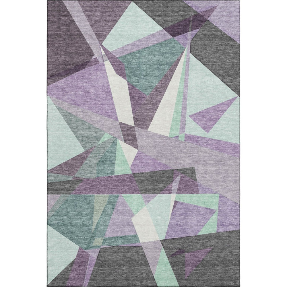 HomeRoots 9' X 12' Stylish Purple, Ivory & Teal Geometric Washable Area Rug with UV Protection for Homes 694760