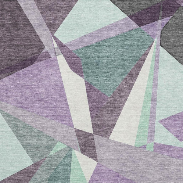 HomeRoots 9' X 12' Stylish Purple, Ivory & Teal Geometric Washable Area Rug with UV Protection for Homes 694760