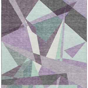 HomeRoots 9' X 12' Stylish Purple, Ivory & Teal Geometric Washable Area Rug with UV Protection for Homes 694760