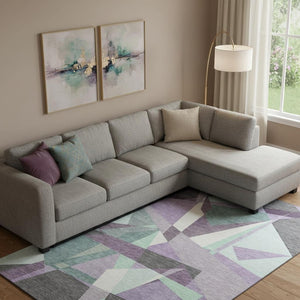 HomeRoots 10' Geometric Washable Area Rug in Purple, Ivory & Teal - UV Protected, Durable & Pet-Friendly Design 694761