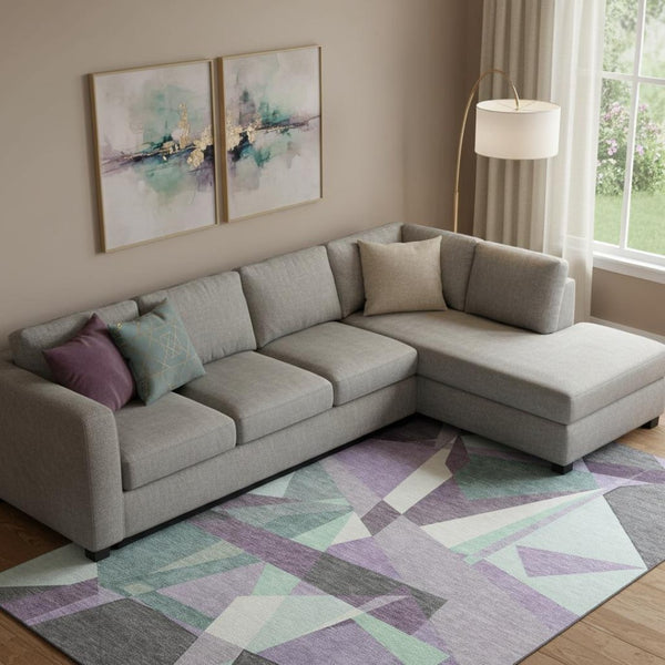 HomeRoots 10' Geometric Washable Area Rug in Purple, Ivory & Teal - UV Protected, Durable & Pet-Friendly Design 694761