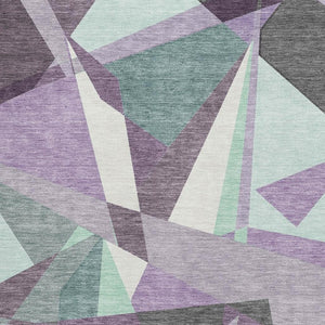 HomeRoots 10' Geometric Washable Area Rug in Purple, Ivory & Teal - UV Protected, Durable & Pet-Friendly Design 694761