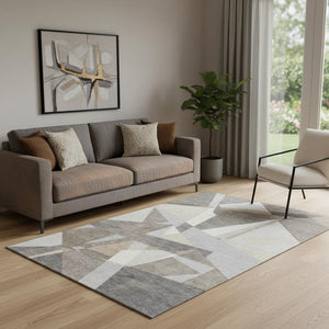 HomeRoots 5' X 8' Taupe Ivory Gray Geometric Washable Area Rug with UV Protection - Durable, Stylish, Easy-Care! 694763