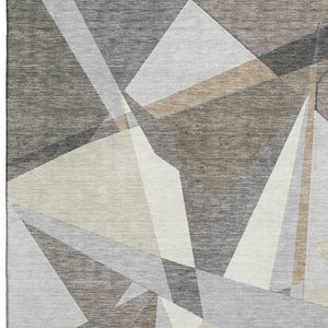HomeRoots 5' X 8' Taupe Ivory Gray Geometric Washable Area Rug with UV Protection - Durable, Stylish, Easy-Care! 694763