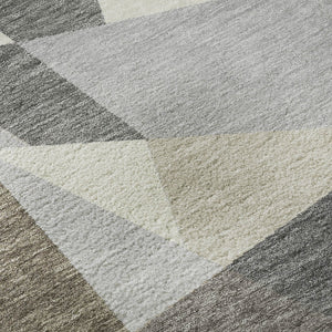HomeRoots 8' X 8' Stylish Taupe Ivory Gray Geometric Washable Round Rug with UV Protection & Non-Slip Backing 694764