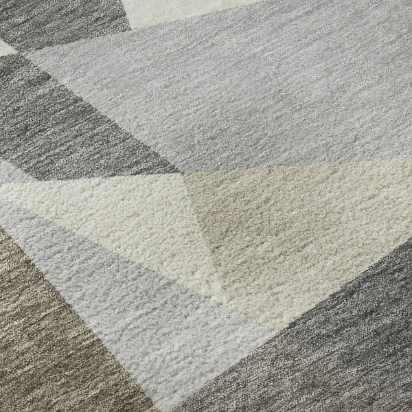 HomeRoots 8' X 8' Stylish Taupe Ivory Gray Geometric Washable Round Rug with UV Protection & Non-Slip Backing 694764