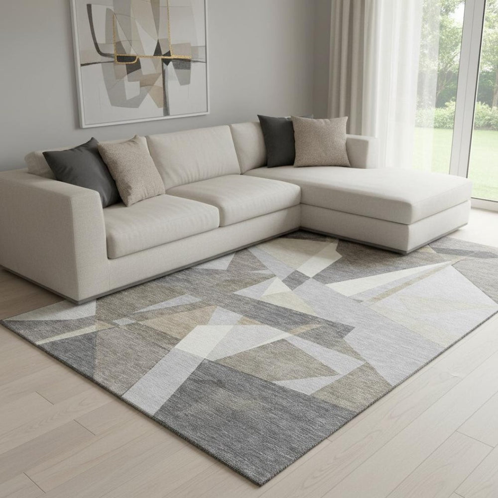 HomeRoots 8' Taupe Ivory and Gray Geometric Washable Area Rug - UV Protected, Stain Resistant, Durable Design 694765