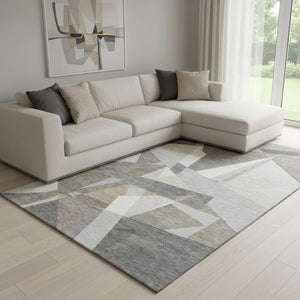 HomeRoots 8' Taupe Ivory and Gray Geometric Washable Area Rug - UV Protected, Stain Resistant, Durable Design 694765