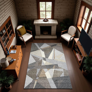 HomeRoots 8' Taupe Ivory and Gray Geometric Washable Area Rug - UV Protected, Stain Resistant, Durable Design 694765