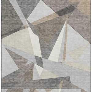 HomeRoots 8' Taupe Ivory and Gray Geometric Washable Area Rug - UV Protected, Stain Resistant, Durable Design 694765