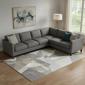 HomeRoots 9' X 12' Stylish Taupe and Gray Geometric Washable Area Rug with UV Protection for Durable Living Spaces 694766